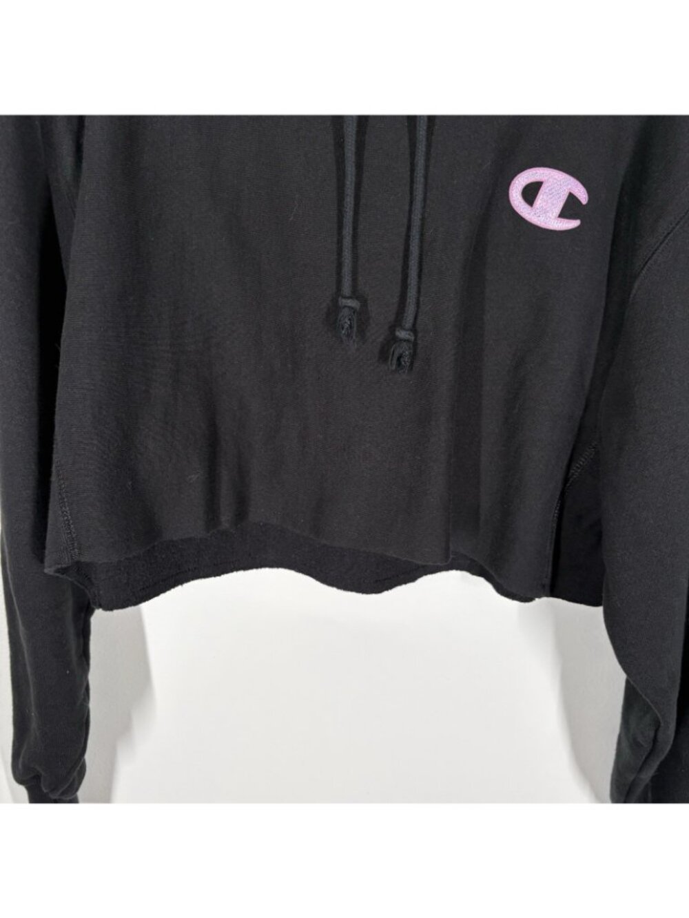 Champion Women Size M Black Y2K 90s Logo Reverse Weave Cropped Hoodie - Picture 3 of 10